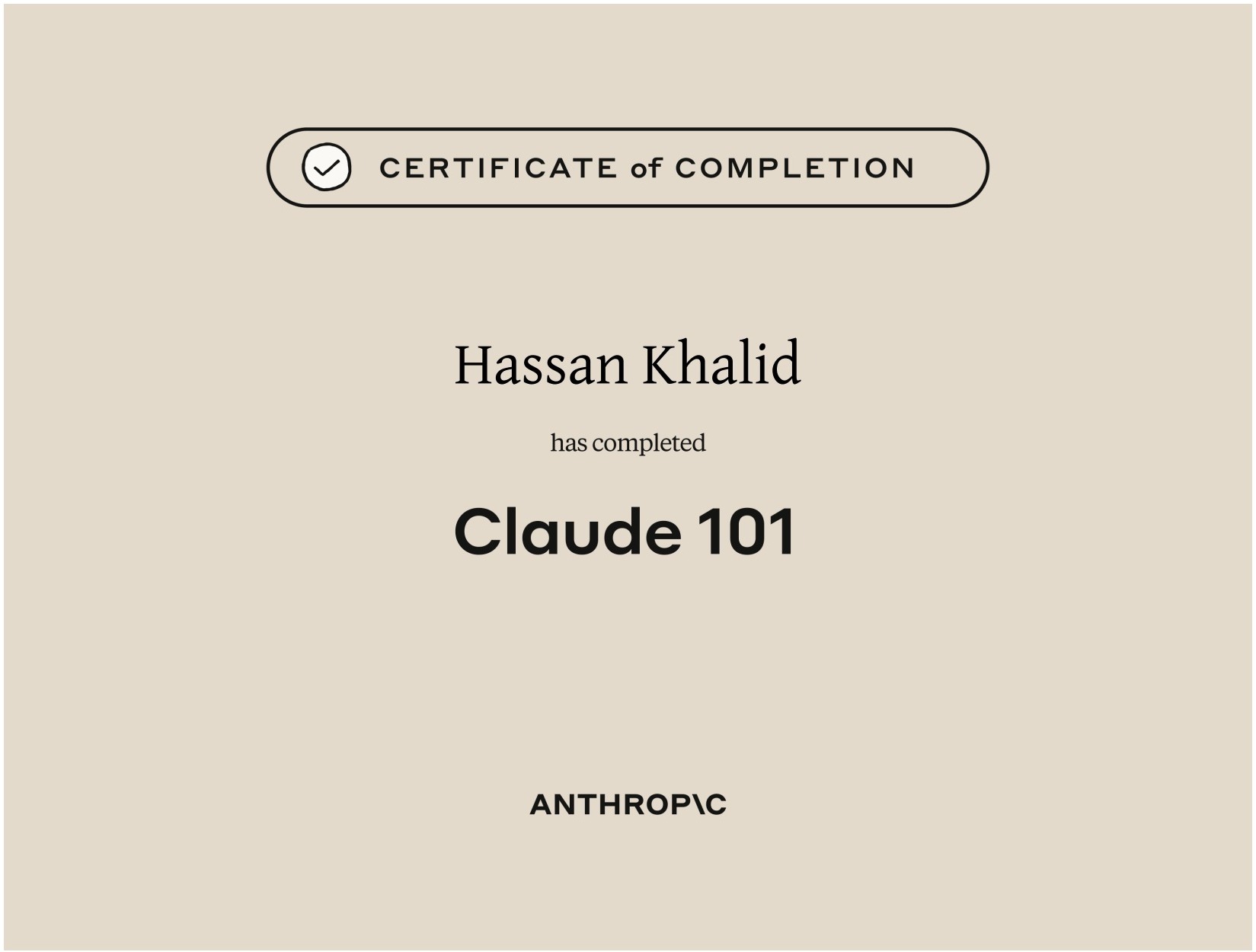 Claude 101 certificate