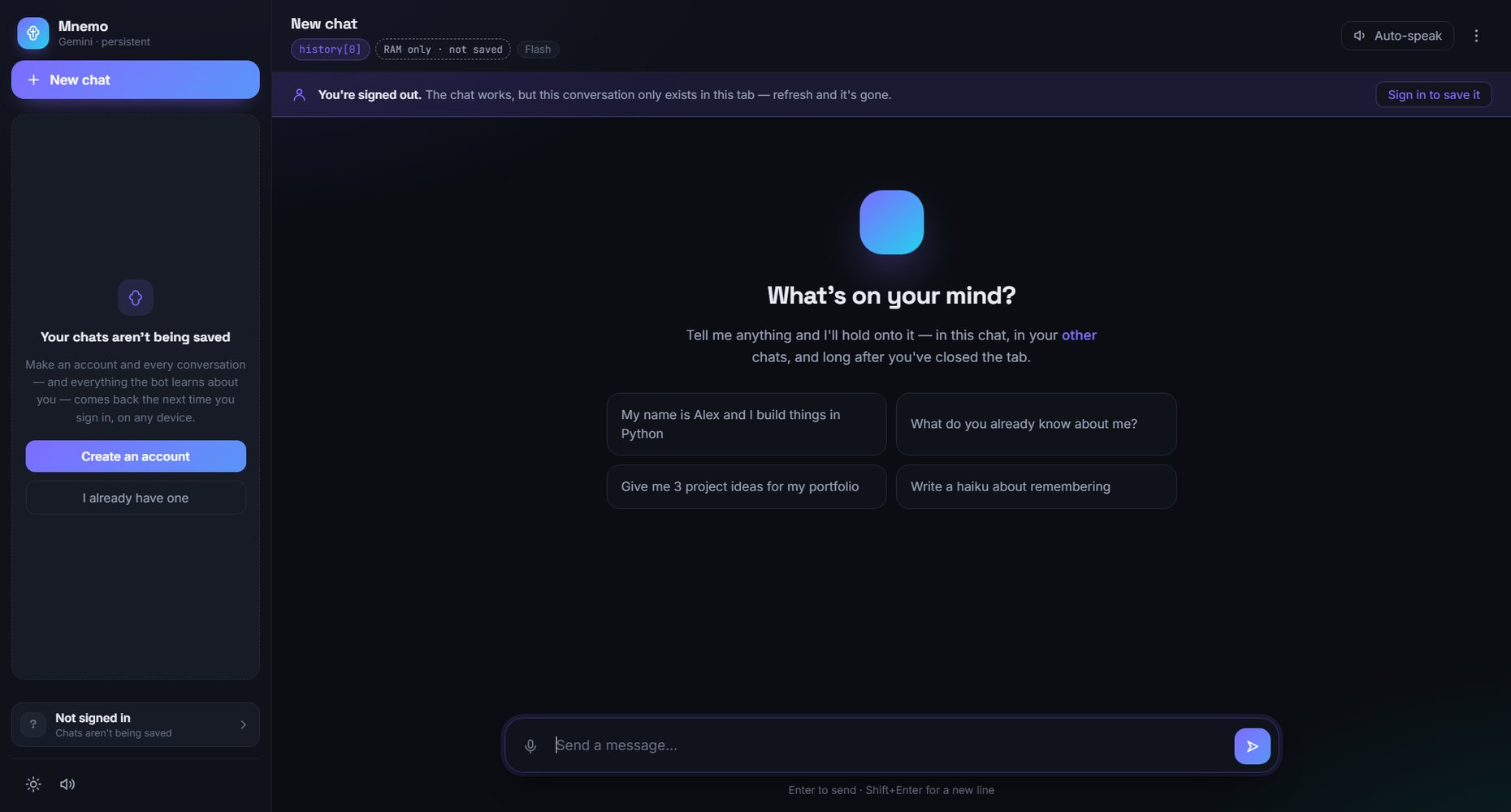 Mnemo chatbot interface
